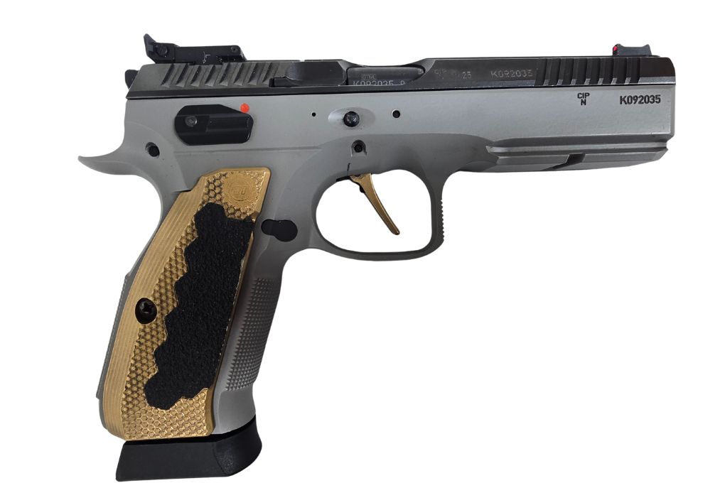 gebr. BRÜNNER CZ75 Shadow2 Urban Grey, mit Messinggriff, Barrellpushing, Matchvisier, Matchabzug, Federnzatz und 3 Magazine, Zustand: Sehr gut