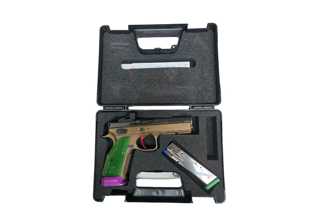 gebr. BRÜNNER CZ 75 Shadow 2 Bushing Burned Bronze Green Grips mit Montiertem Shield RMS Glass 4 MOA, Zustand: Sehr gut, NPR: € 2500