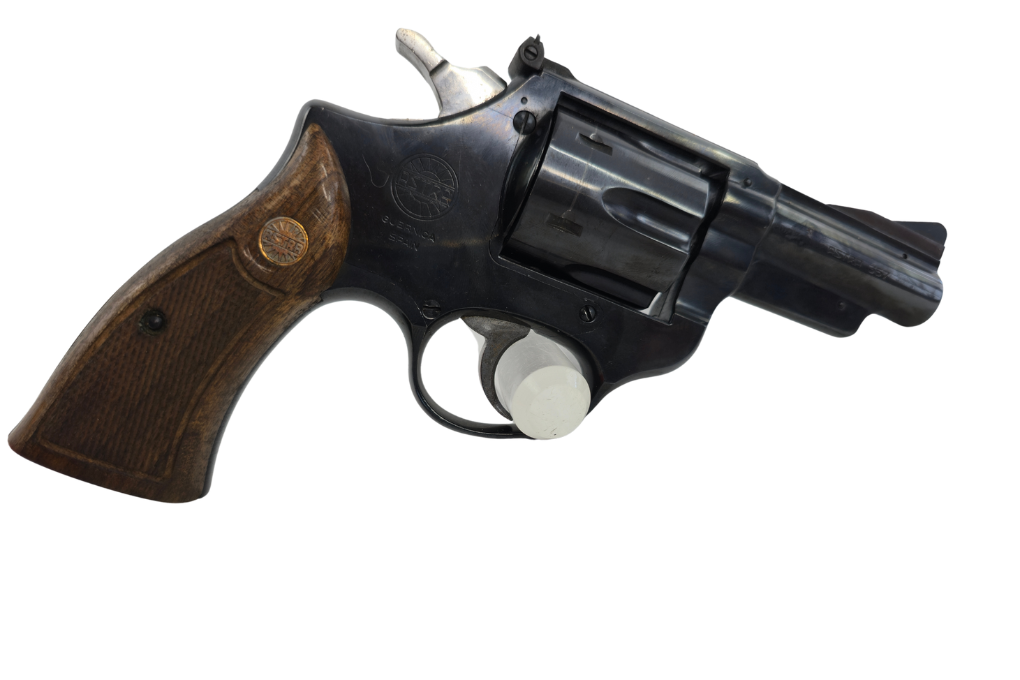 gebr. ASTRA Revolver Mod. 357 brüniert mit Holzgriffschalen im Originalkarton, Zustand: Gut
