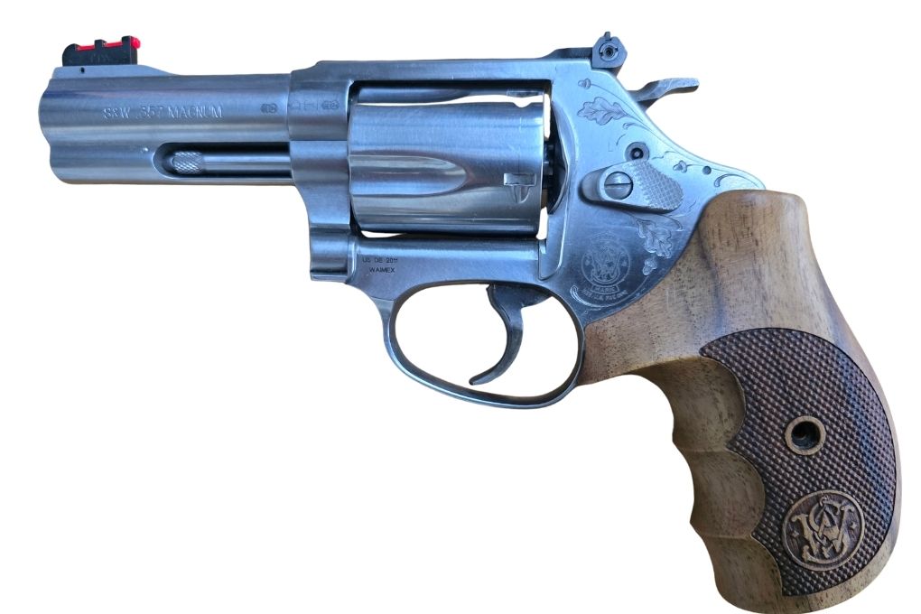 gebr. SMITH & WESSON Mod. 60 Boar Hunter mit Gravur und Holzgriff, Zustand: Neuwertig