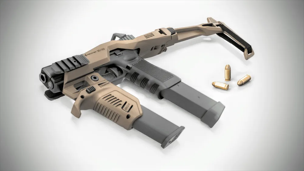 RECOVER Chassis für alle Glock Pistolen mit Double-Stack-Magazin in Tan RECOVER Chassis für alle Glock Pistolen mit Double-Stack-Magazin in Tan