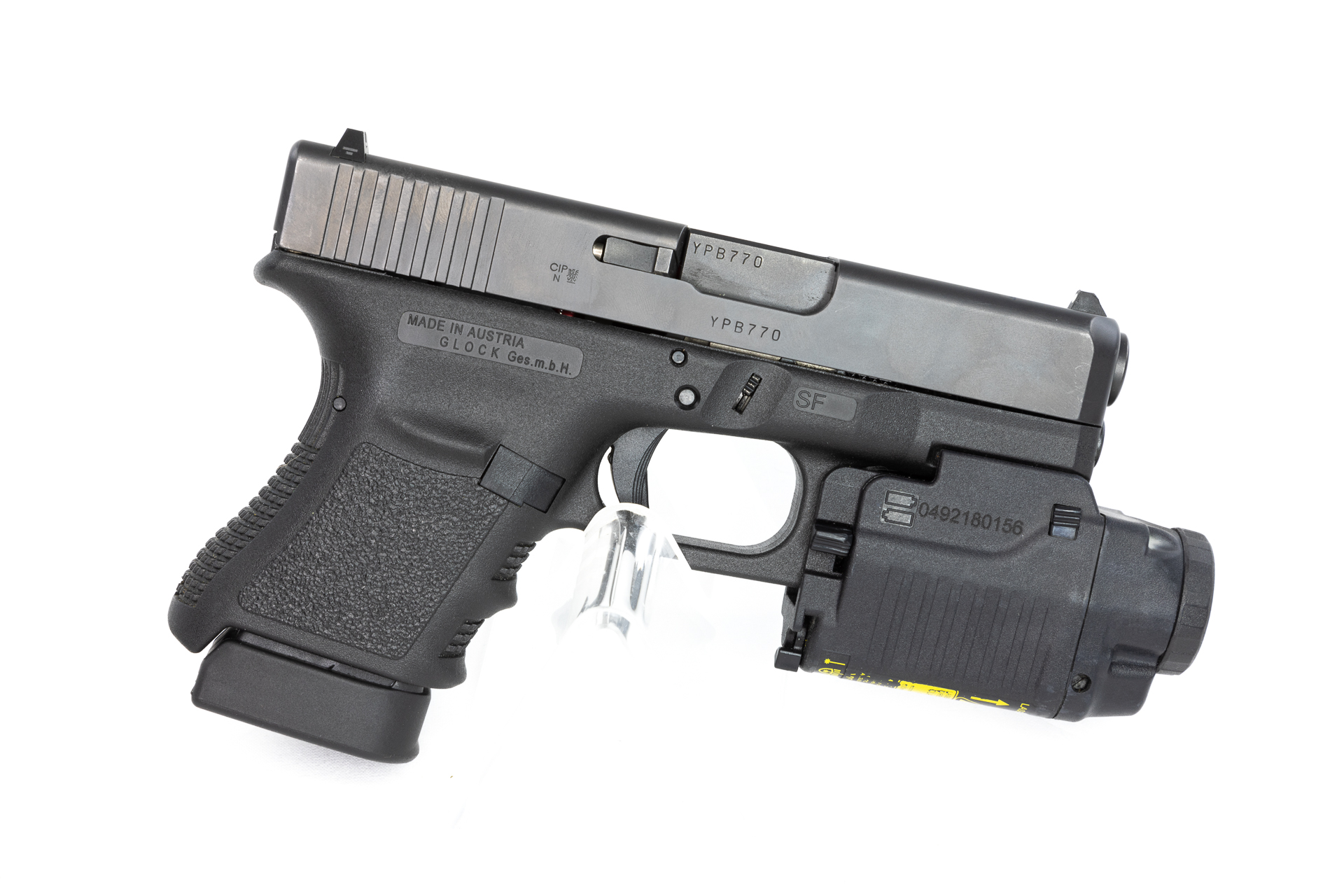 gebr. GLOCK 30S mit GLOCK GTL21 Laser-Lichtmodul mit 3 Reservemagazinen und Holster in Originalbox Zustand: Sehr gut - NPR: € 1.278,80